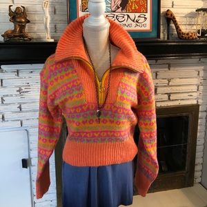 Zara NWT Zip Up Collar Mock Neck Ribbed Sleeve/Hem Multicolored Sweater